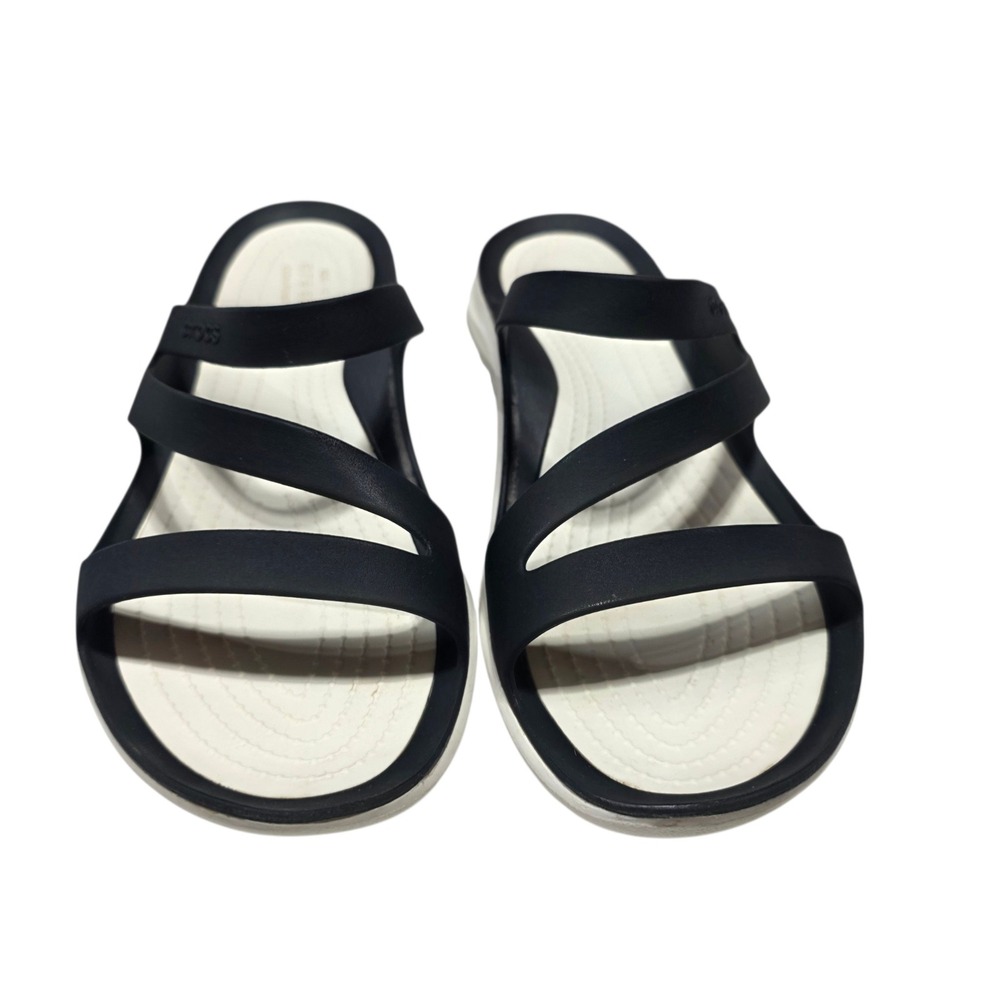 Crocs Swiftwater Sandal Womens 9 Black White Strappy Comfort Slip On - Picture 3 of 10